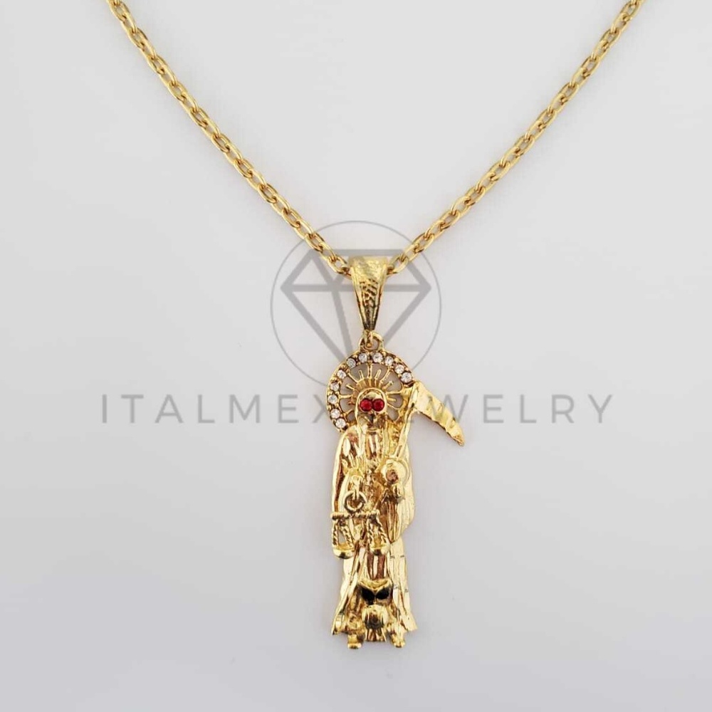 18k Gold Filled Santa Muerte CZ Pendant & Chain